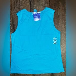 NWT Fresh Produce Blue / Turquoise Tan Top Fitted 100% cotton Small